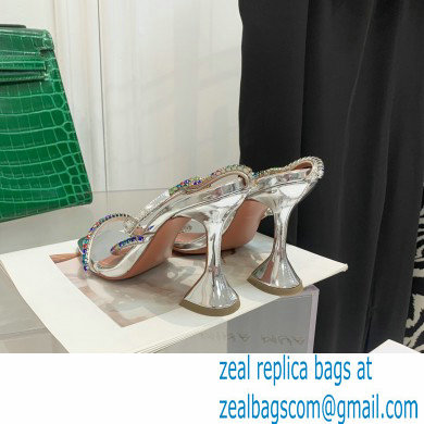 Amina Muaddi Heel 9.5cm Crystals Gilda Sandals Patent Silver 2022 - Click Image to Close