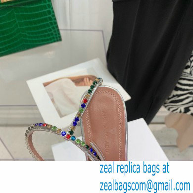 Amina Muaddi Heel 9.5cm Crystals Gilda Sandals Patent Silver 2022 - Click Image to Close