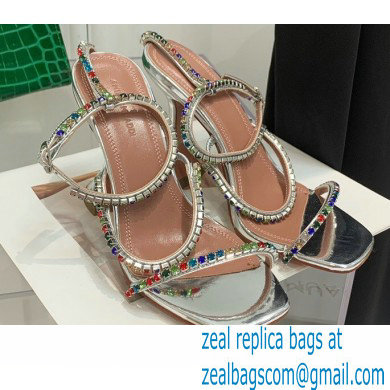 Amina Muaddi Heel 9.5cm Crystals Gilda Sandals Patent Silver 2022