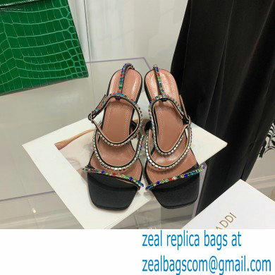 Amina Muaddi Heel 9.5cm Crystals Gilda Sandals Satin Black 2022 - Click Image to Close