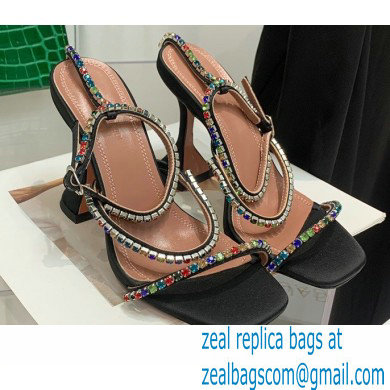 Amina Muaddi Heel 9.5cm Crystals Gilda Sandals Satin Black 2022 - Click Image to Close