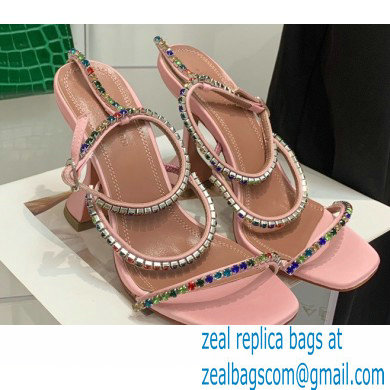 Amina Muaddi Heel 9.5cm Crystals Gilda Sandals Satin Pink 2022 - Click Image to Close