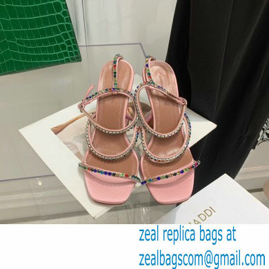 Amina Muaddi Heel 9.5cm Crystals Gilda Sandals Satin Pink 2022 - Click Image to Close