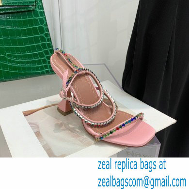 Amina Muaddi Heel 9.5cm Crystals Gilda Sandals Satin Pink 2022