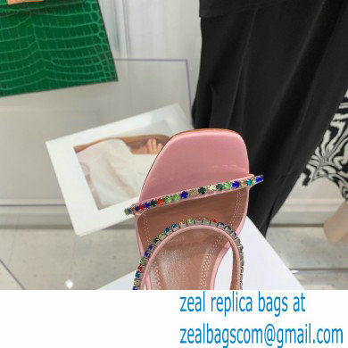 Amina Muaddi Heel 9.5cm Crystals Gilda Sandals Satin Pink 2022 - Click Image to Close