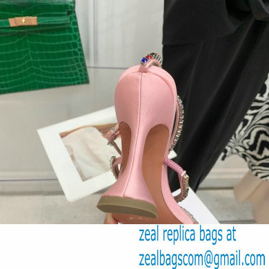 Amina Muaddi Heel 9.5cm Crystals Gilda Sandals Satin Pink 2022