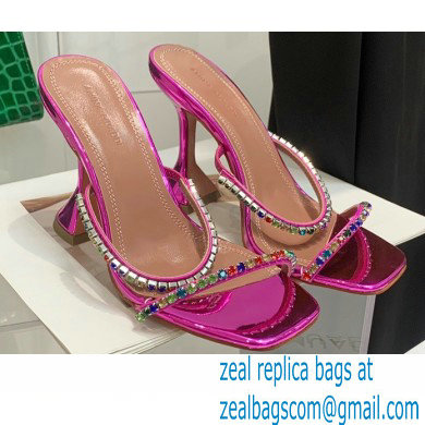 Amina Muaddi Heel 9.5cm Crystals Gilda Slippers Patent Fuchsia 2022
