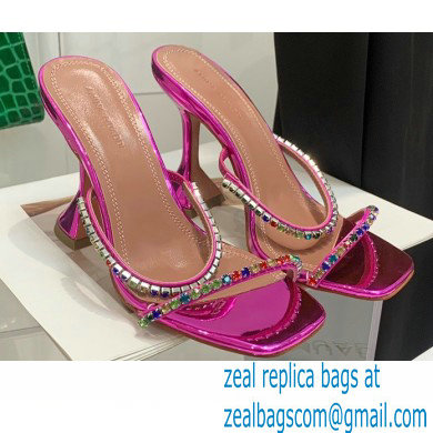 Amina Muaddi Heel 9.5cm Crystals Gilda Slippers Patent Fuchsia 2022 - Click Image to Close