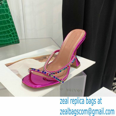 Amina Muaddi Heel 9.5cm Crystals Gilda Slippers Patent Fuchsia 2022