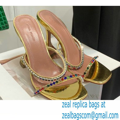 Amina Muaddi Heel 9.5cm Crystals Gilda Slippers Patent Gold 2022