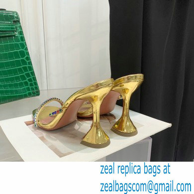 Amina Muaddi Heel 9.5cm Crystals Gilda Slippers Patent Gold 2022
