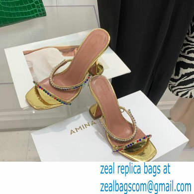 Amina Muaddi Heel 9.5cm Crystals Gilda Slippers Patent Gold 2022