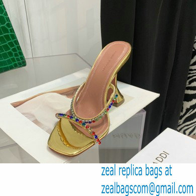 Amina Muaddi Heel 9.5cm Crystals Gilda Slippers Patent Gold 2022