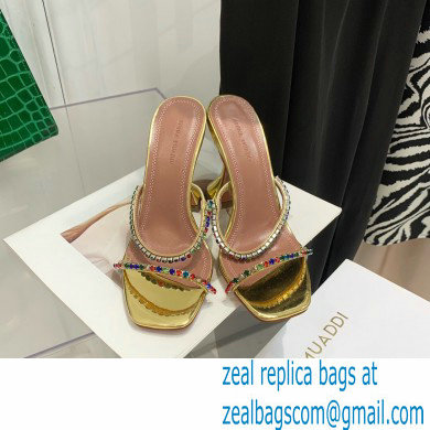 Amina Muaddi Heel 9.5cm Crystals Gilda Slippers Patent Gold 2022