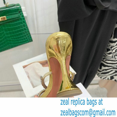 Amina Muaddi Heel 9.5cm Crystals Gilda Slippers Patent Gold 2022