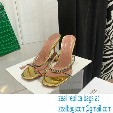 Amina Muaddi Heel 9.5cm Crystals Gilda Slippers Patent Gold 2022