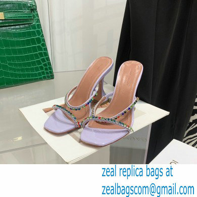 Amina Muaddi Heel 9.5cm Crystals Gilda Slippers Patent Lavender 2022