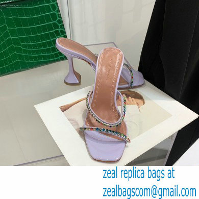 Amina Muaddi Heel 9.5cm Crystals Gilda Slippers Patent Lavender 2022 - Click Image to Close