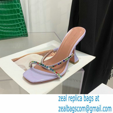 Amina Muaddi Heel 9.5cm Crystals Gilda Slippers Patent Lavender 2022 - Click Image to Close