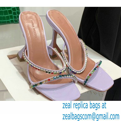 Amina Muaddi Heel 9.5cm Crystals Gilda Slippers Patent Lavender 2022