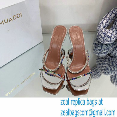 Amina Muaddi Heel 9.5cm Crystals Gilda Slippers Patent Silver 2022