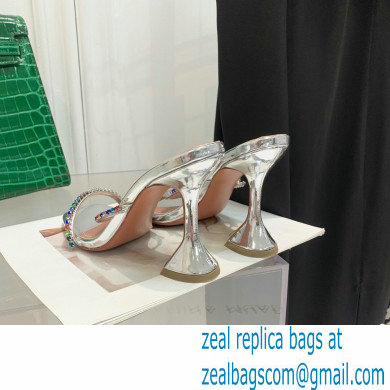 Amina Muaddi Heel 9.5cm Crystals Gilda Slippers Patent Silver 2022 - Click Image to Close