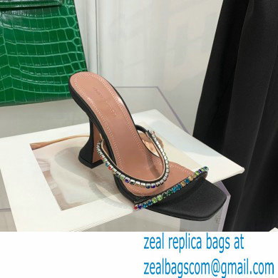 Amina Muaddi Heel 9.5cm Crystals Gilda Slippers Satin Black 2022 - Click Image to Close