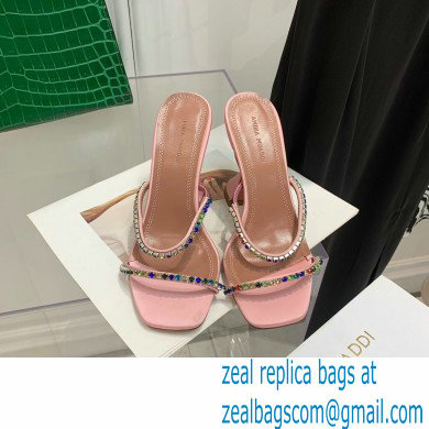 Amina Muaddi Heel 9.5cm Crystals Gilda Slippers Satin Pink 2022 - Click Image to Close