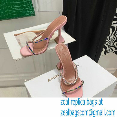 Amina Muaddi Heel 9.5cm Crystals Gilda Slippers Satin Pink 2022