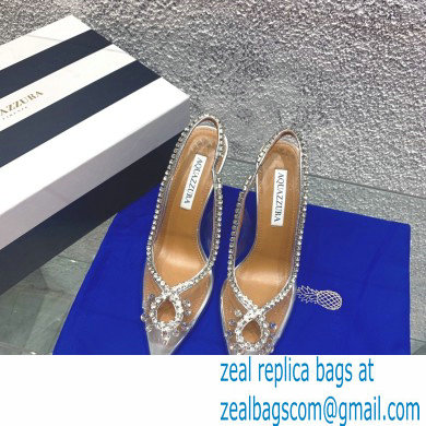 Aquazzura Heel 10cm PVC Seduction Crystal Pumps Silver 2022 - Click Image to Close