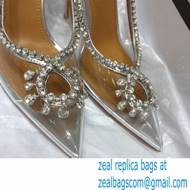 Aquazzura Heel 10cm PVC Seduction Crystal Pumps Silver 2022 - Click Image to Close