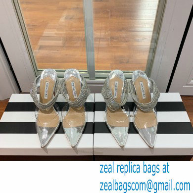 Aquazzura Heel 8.5cm/10cm PVC Instinct Crystal Mules Silver 2022 - Click Image to Close