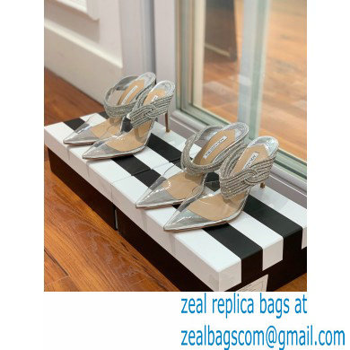 Aquazzura Heel 8.5cm/10cm PVC Instinct Crystal Mules Silver 2022