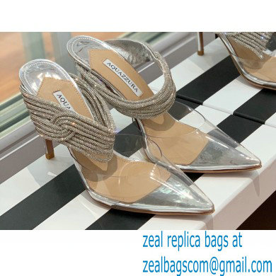 Aquazzura Heel 8.5cm/10cm PVC Instinct Crystal Mules Silver 2022 - Click Image to Close
