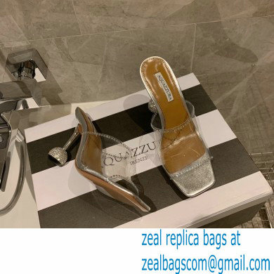 Aquazzura Heel 8.5cm PVC Secrets Mules Silver 2022 - Click Image to Close