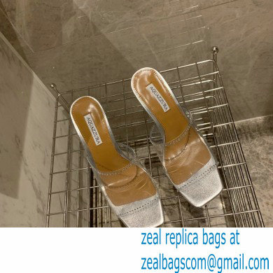 Aquazzura Heel 8.5cm PVC Secrets Mules Silver 2022 - Click Image to Close