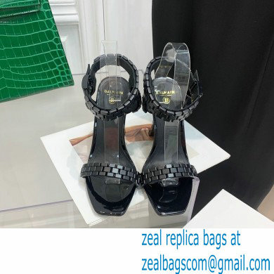 Balmain Heel 10.5cm Leather Ultima Sandals Patent Black 2022 - Click Image to Close