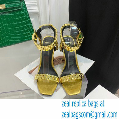 Balmain Heel 10.5cm Leather Ultima Sandals Patent Gold 2022 - Click Image to Close