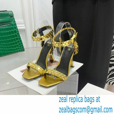 Balmain Heel 10.5cm Leather Ultima Sandals Patent Gold 2022 - Click Image to Close