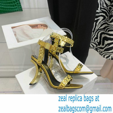 Balmain Heel 10.5cm Leather Ultima Sandals Patent Gold 2022