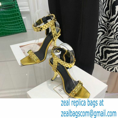 Balmain Heel 10.5cm Leather Ultima Sandals Patent Gold 2022 - Click Image to Close