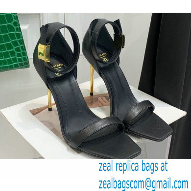 Balmain Heel 10.5cm Leather Uma Sandals Black 2022 - Click Image to Close