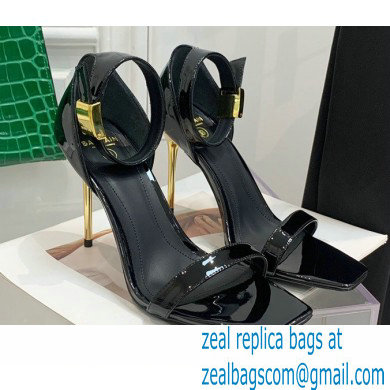 Balmain Heel 10.5cm Leather Uma Sandals Patent Black 2022