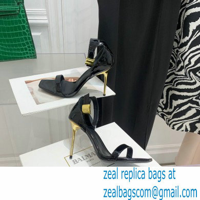 Balmain Heel 10.5cm Leather Uma Sandals Patent Black 2022 - Click Image to Close