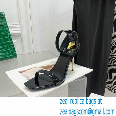 Balmain Heel 10.5cm Leather Uma Sandals Patent Black 2022 - Click Image to Close