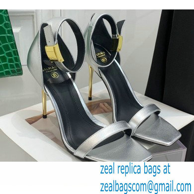 Balmain Heel 10.5cm Leather Uma Sandals Silver 2022 - Click Image to Close