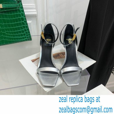 Balmain Heel 10.5cm Leather Uma Sandals Silver 2022 - Click Image to Close