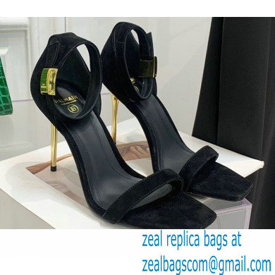 Balmain Heel 10.5cm Leather Uma Sandals Suede Black 2022