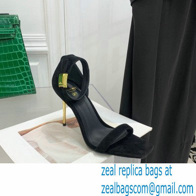 Balmain Heel 10.5cm Leather Uma Sandals Suede Black 2022