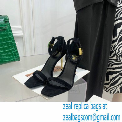 Balmain Heel 10.5cm Leather Uma Sandals Suede Black 2022